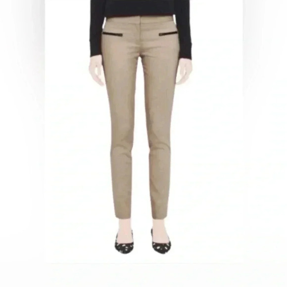 Club  Monaco Emily Khaki/Tan Leather Trim Pockets Skinny Pants Size 2 - Picture 1 of 11